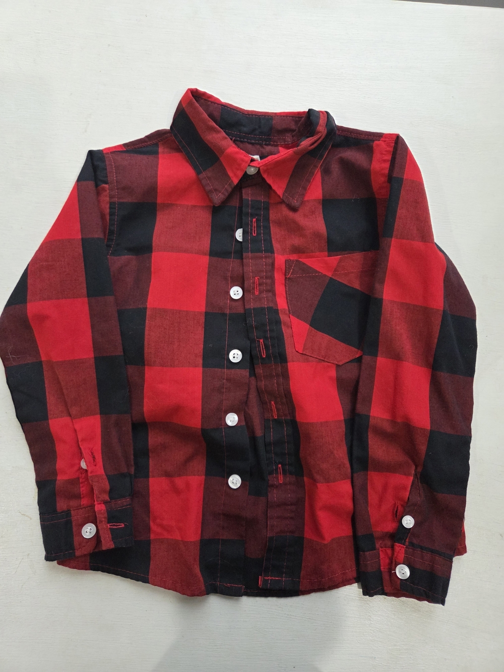 Kids Red and Black Plaid Button-Down Shirt